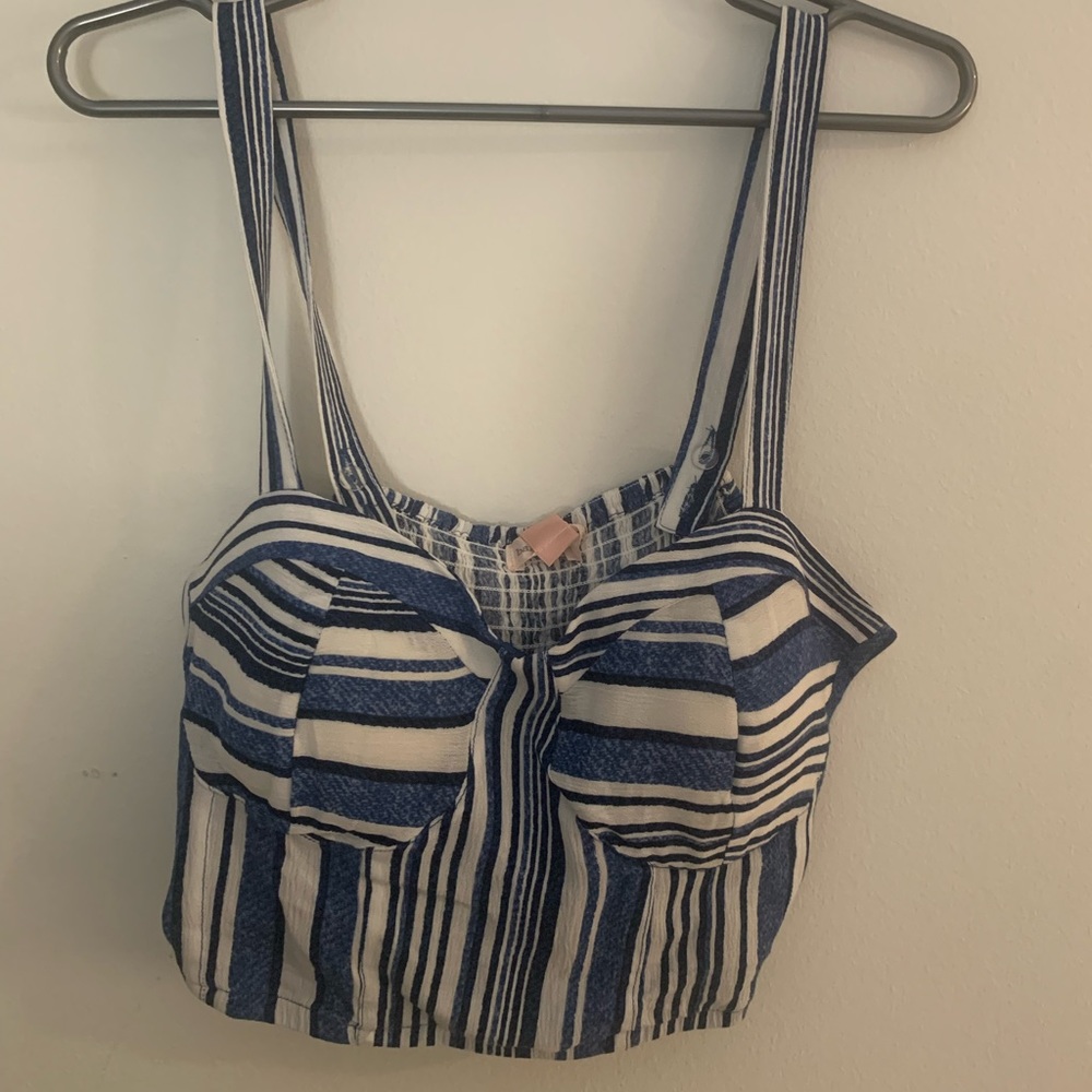 band of gypsies stripe crop top blue and white size large - Picture 2 of 10